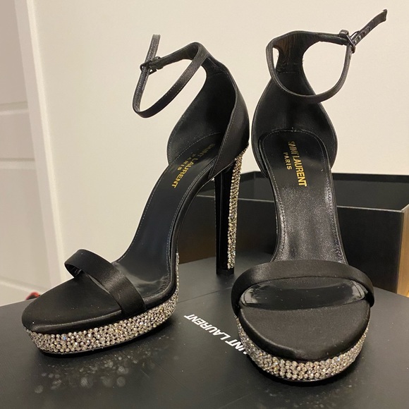 BEAUTIFUL, BLACK CRYSTALLIZED SAINT LAURENT HEELS!!!!! - Picture 6 of 10
